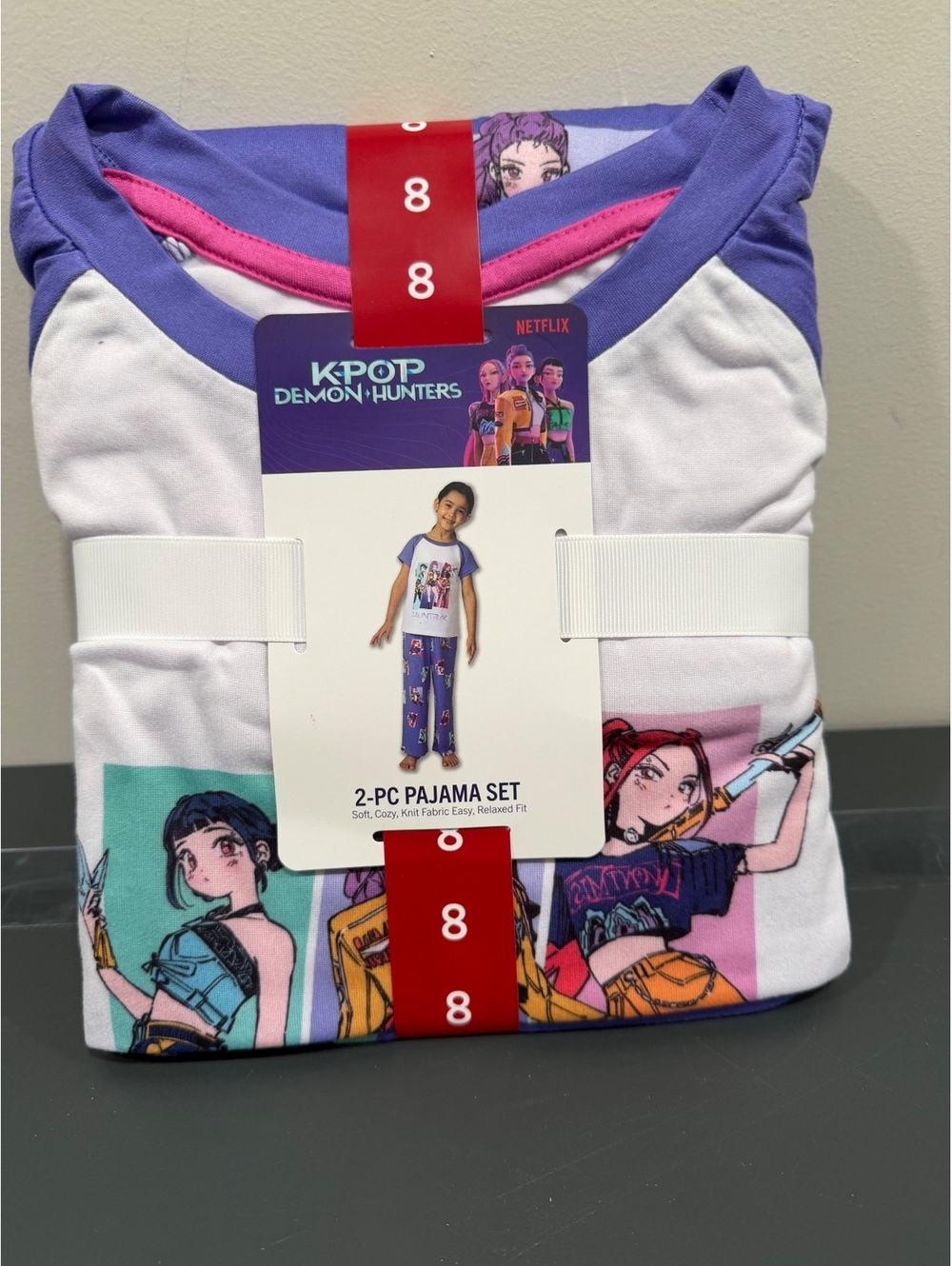 KPop Demon Hunters Girls 2-Piece Pajama Set Purple Size 8 Netflix Sleepwear NWT